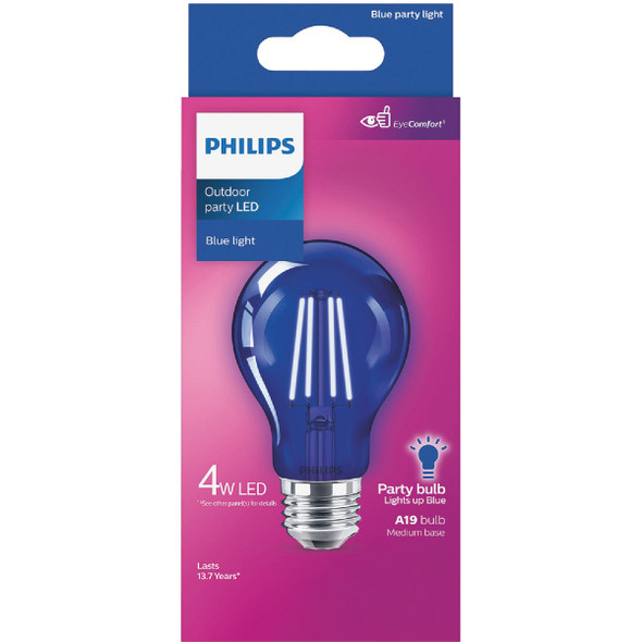Philips Blue A19 Medium 4W Indoor/Outdoor LED Decorative Party Light Bulb Philips Blue A19 Medium 4W Indoor/Outdoor LED Decorative Party Light Bulb