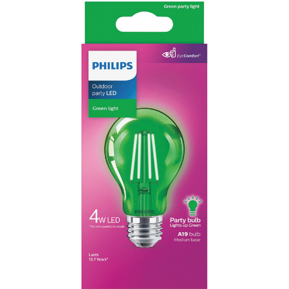 Philips Green A19 Medium 4W Indoor/Outdoor LED Decorative Party Light Bulb Philips Green A19 Medium 4W Indoor/Outdoor LED Decorative Party Light Bulb