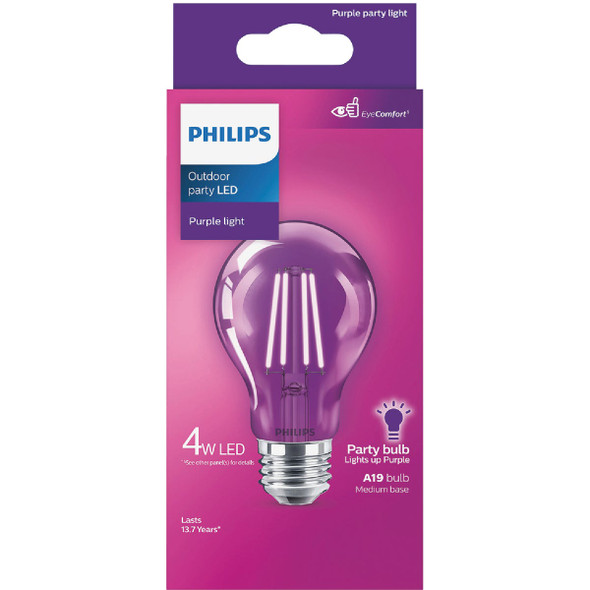 Philips Purple A19 Medium 4W Indoor/Outdoor LED Decorative Party Light Bulb Philips Purple A19 Medium 4W Indoor/Outdoor LED Decorative Party Light Bulb