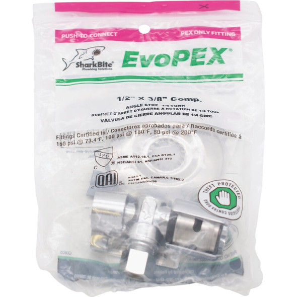 SharkBite EvoPex 1-2 In. x 3-8 In. Push-to-Connect Plastic Angle Valve K23036 491345
