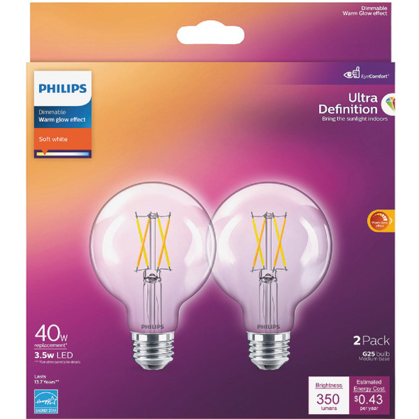 2pk 40w G25 Clr Led Bulb