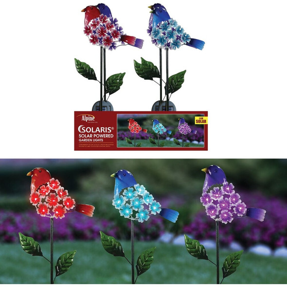 Alpine Solaris Plastic Hydrangea Floral Bird Solar Garden Stake Pack of 9 QLP1306A 878554