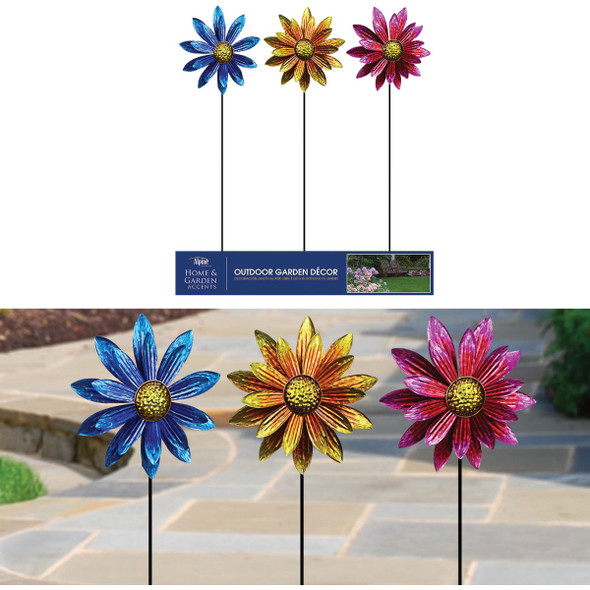 Alpine Vibrant Metal Floral Wind Spinner Garden Stake LJJ1144A Pack of 9