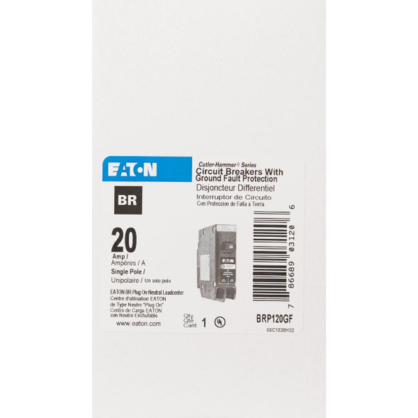 Eaton BR 20A Single-Pole GFCI Circuit Breaker BRP120GF 532263