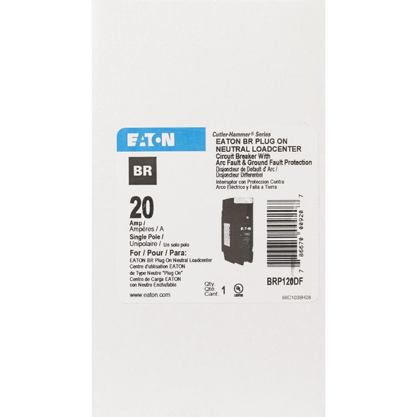 Eaton BR 20A Single-Pole AFCI-GFCI Circuit Breaker BRP120DF 540093