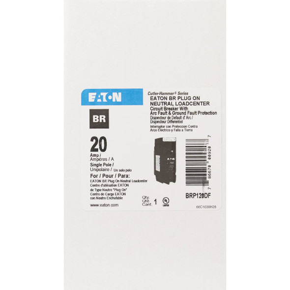 Eaton BR 20A Single-Pole AFCI-GFCI Circuit Breaker BRP120DF 540093