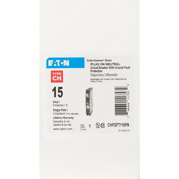 Eaton CH 15A Single-Pole GFCI Circuit Breaker CHFP115GF 552069