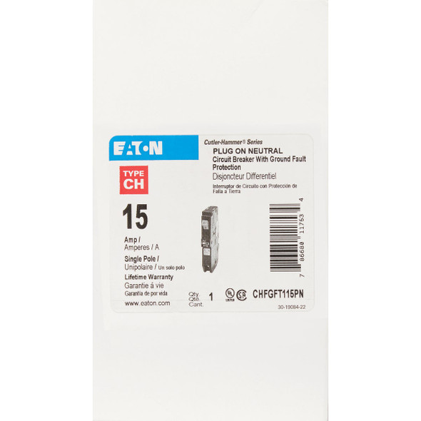 Eaton CH 15A Single-Pole GFCI Circuit Breaker Eaton CH 15A Single-Pole GFCI Circuit Breaker