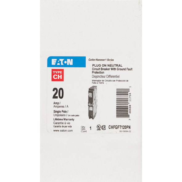 Eaton CH 20A Single-Pole GFCI Circuit Breaker CHFP120GF 558164