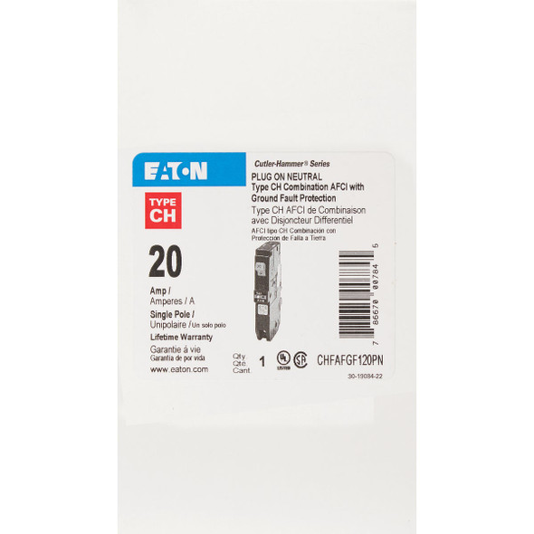 Eaton CH 20A Single-Pole AFCI-GFCI Circuit Breaker CHFP120DF 569139