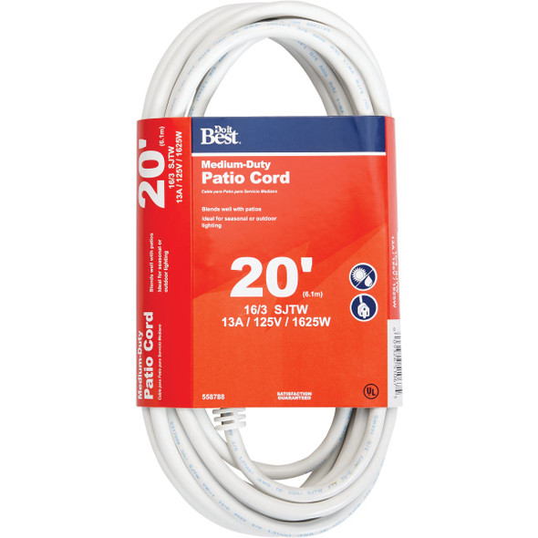 Do it Best 20 Ft. 16/3 Medium-Duty White Patio Extension Cord OU-JTW163-20X-WH