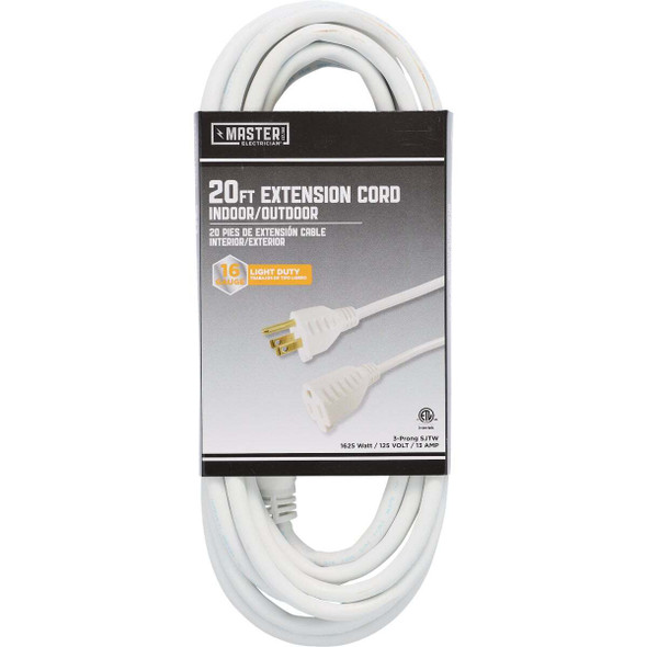 Master Electrician 20 Ft. 16/3 Light-Duty White Patio Extension Cord 02352-01ME