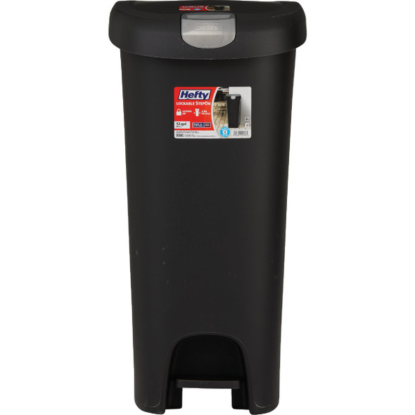 Hefty 12 Gal. Black Lid Lock Step-On Wastebasket