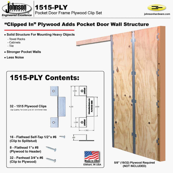 Johnson Hardware Pocket Door Frame Clip Set 1515-PLY