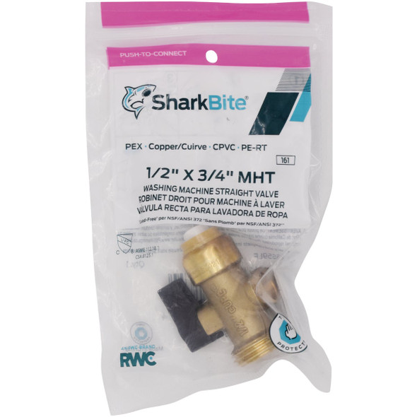 SharkBite 1-2 in. x 3-4 in. MHT Push-to-Connect Straight Washing Machine Valve 25559LF 412122