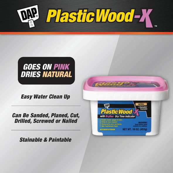 Dap Plastic Wood-X 16 Oz. All Purpose Wood Filler with DryDex Dry Time Indicator 7079800542 792082