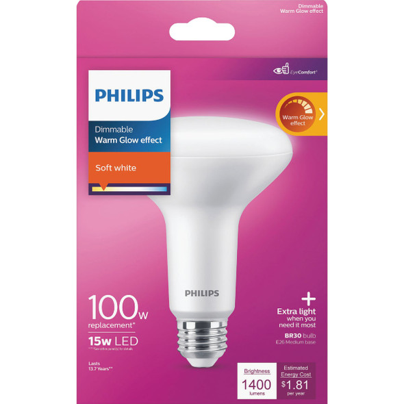 Philips Warm Glow 100W Equivalent Soft White BR30 Medium Dimmable LED Floodlight Light Bulb Philips Warm Glow 100W Equivalent Soft White BR30 Medium Dimmable LED Floodlight Light Bulb
