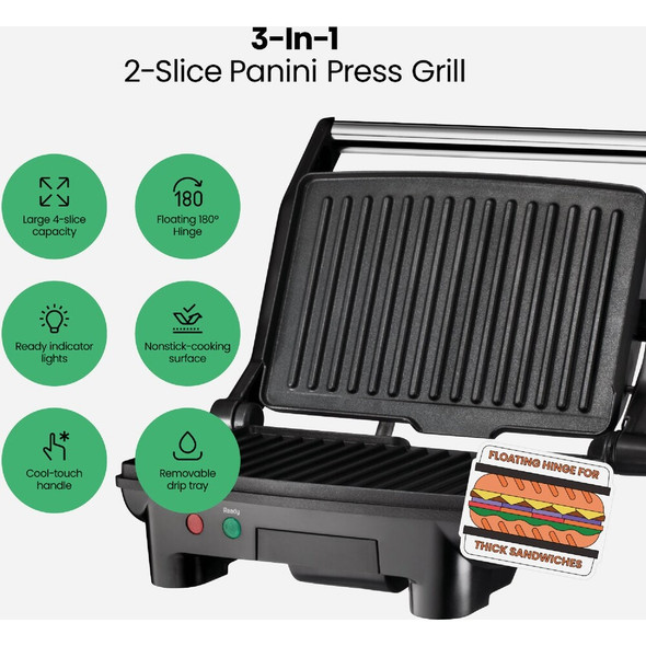 Chefman Electric Panini Press Grill and Gourmet Sandwich Maker (2 Slice) RJ02-180 654861