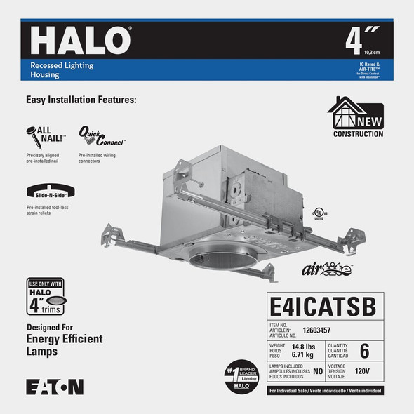 Halo 4" New Const at Housng E4ICATSB Pack of 6 556165