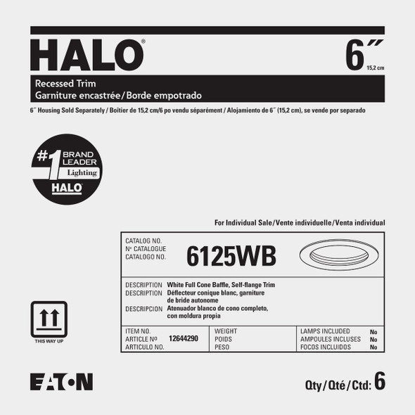 Halo 6" Wht Cone Baffle Trim RE-6125WB Pack of 6 560232
