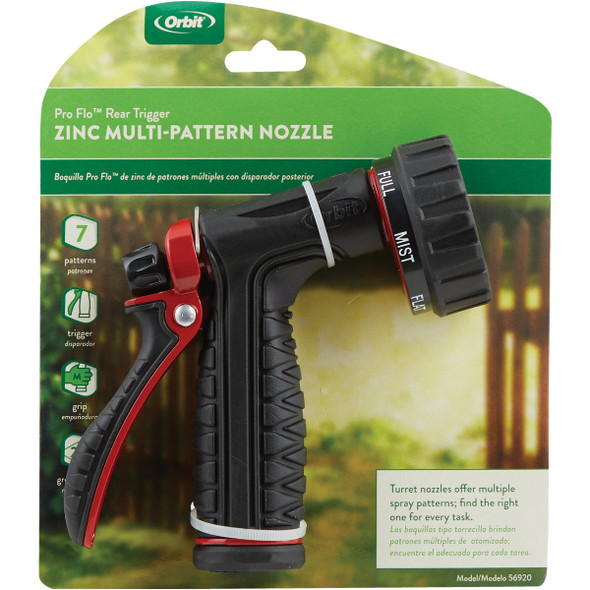 Orbit Pro Flo 7-Pattern Rear Trigger Nozzle, Red & Black