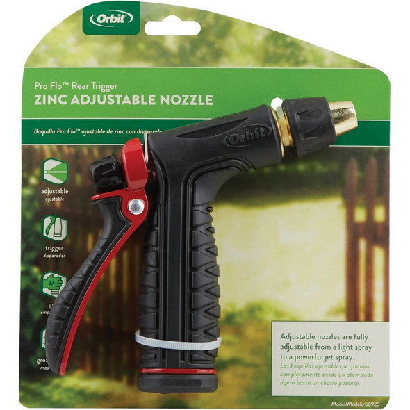 Orbit Pro Flo Metal Adjustable Rear Trigger Pistol Nozzle, Red & Black