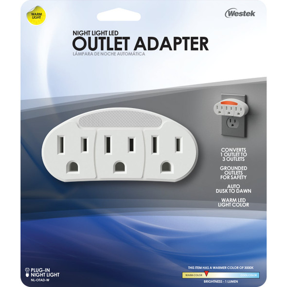 Westek White Dusk To Dawn LED Outlet Adapter Night Light NL-OTAD-W 548335
