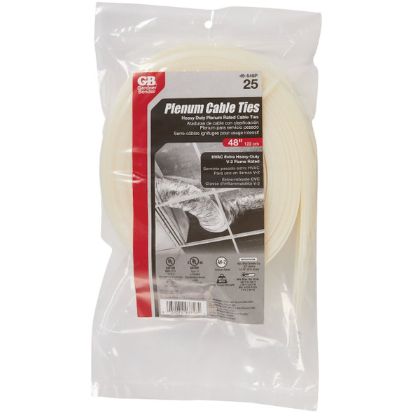 Gardner Bender 48 In. x 0.35 In. Natural Plenum Cable Tie (25-Pack) 49-548P 569106