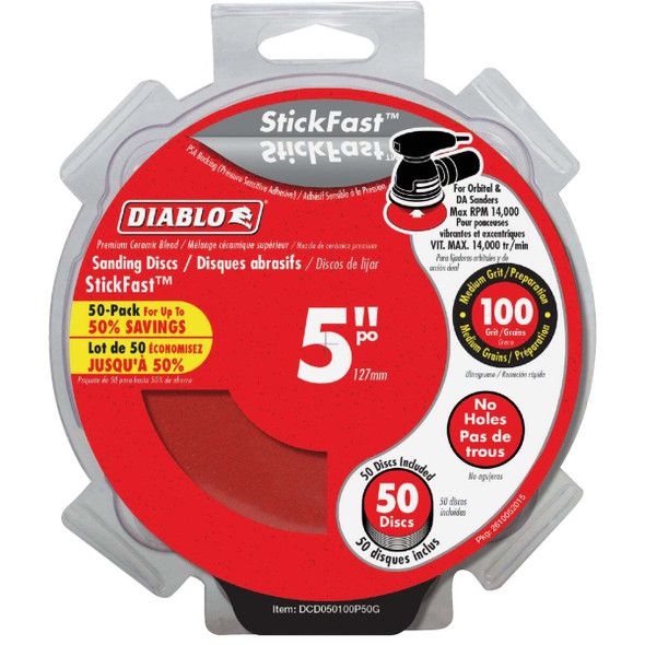 Diablo StickFast 5 In. 100 Grit Sanding Disc (50-Pack) DCD050100P50G