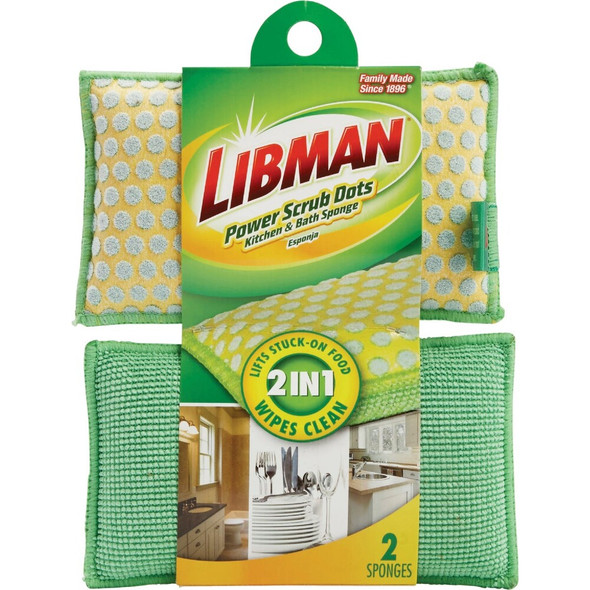 Libman 5 In. x 3 In. Yellow & Green  Kitchen & Bath StayFresh Sponge (2-Count) 336 602052
