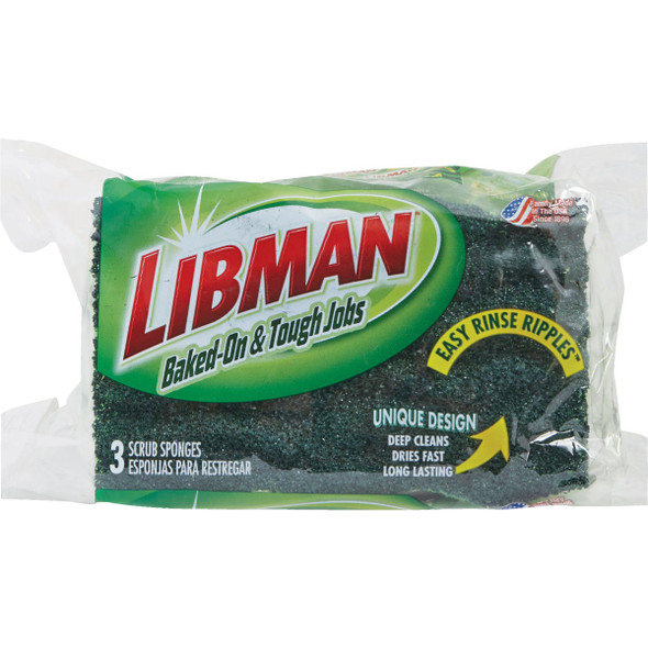 Libman 4.5 In. x 3 In. Yellow & Green Heavy Duty Sponge (3-Count) 1077 600280