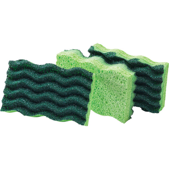 Libman 4.5 In. x 3 In. Yellow & Green Heavy Duty Sponge (3-Count) 1077