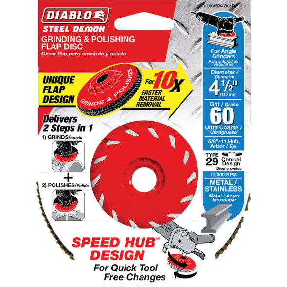 Diablo Steel Demon 4-1/2 In. x 5/8 In.-11 60-Grit Type 29 Angle Grinder Flap Disc with Hub