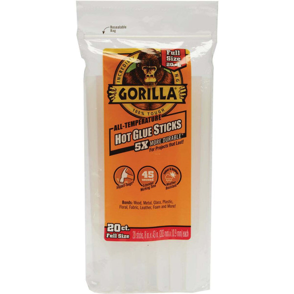 Gorilla 8 In. Standard Clear Hot Melt Glue (20-Pack) 3032016