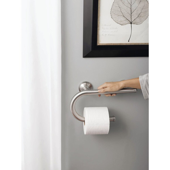 Moen 8 In. Grab Bar with Toilet Paper Holder, Brushed Nickel LR2352DBN 403313