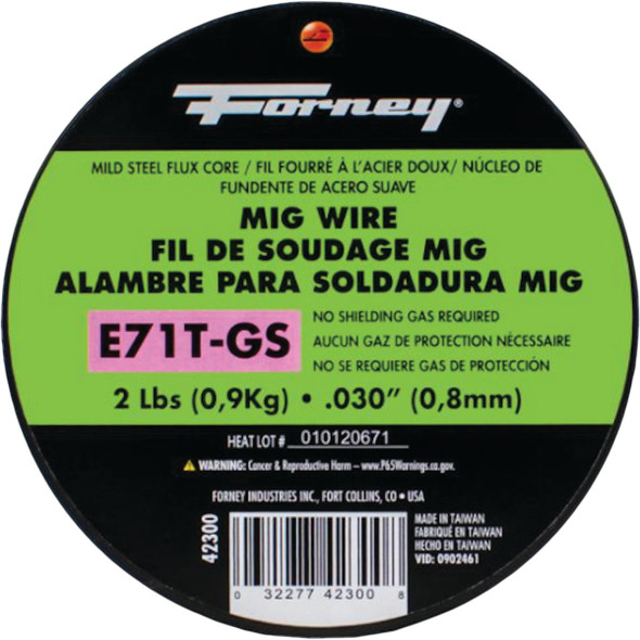 Forney E71T-GS 0.030 In. Flux Core Mild Steel Mig Wire, 2 Lb. 42300