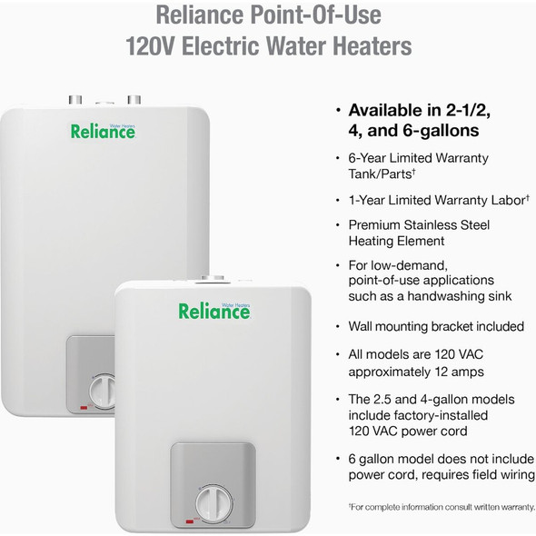 Reliance 2.5 Gal. 6 Year 1440-Watt Element Point-of-Use Electric Water Heater 6-2-EOMS K 404977