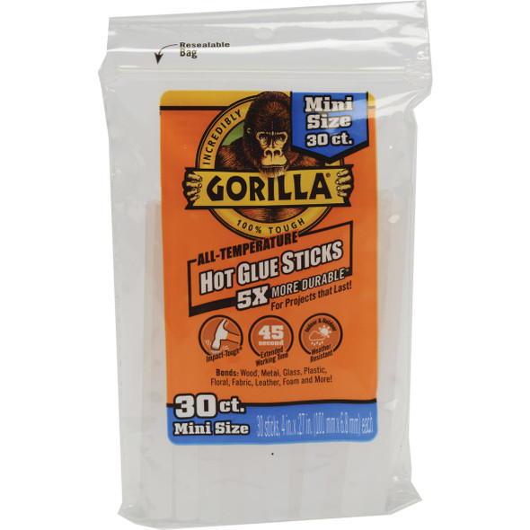 Gorilla 4 In. Mini Clear Hot Melt Glue (30-Pack) 3023003