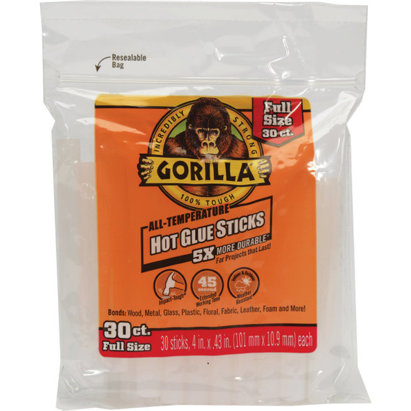Gorilla 4 In. Standard Clear Hot Melt Glue (30-Pack) 3033002