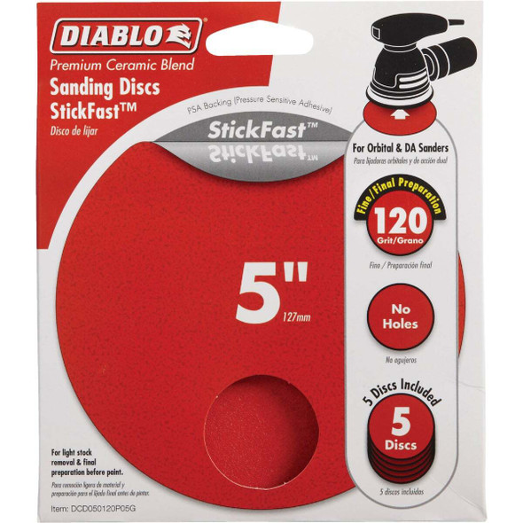 Diablo StickFast 5 In. 120 Grit Sanding Disc (5-Pack) DCD050120P05G