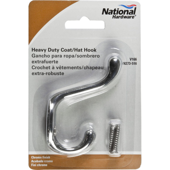 National Hardware Heavy-Duty Chrome Coat & Hat Wardrobe Hook N273-516 201271