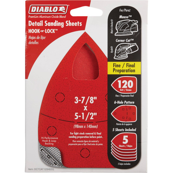 Diablo 120 Grit Mouse Sandpaper (5-Pack) DCTCAT120H05G