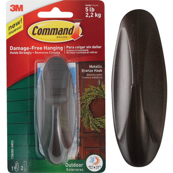 Command Outdoor Large Metallic Bronze Hook, 1 Hook, 2 Strips 17083BZ-AWES