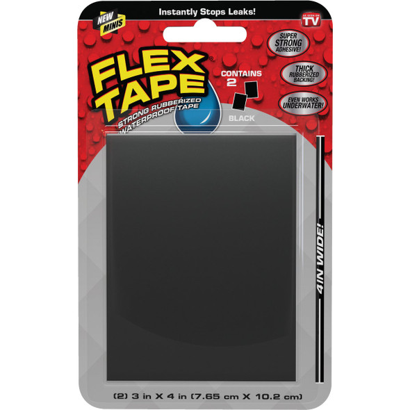 Flex Tape 3 In. x 4 In. Mini Repair Tape, Black (2-Count) TFSBLKMINI