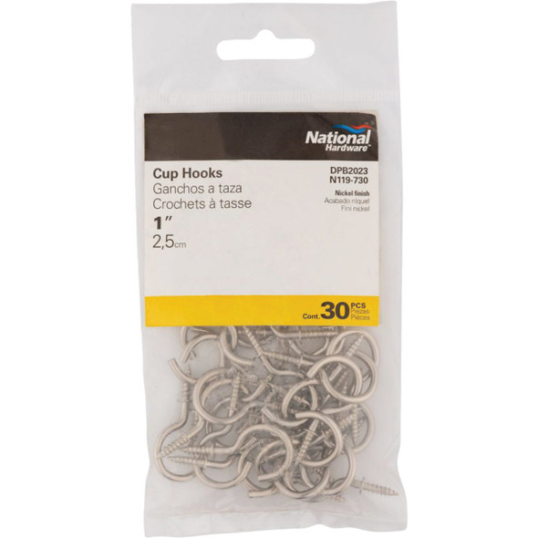 National Hardware 1 In. Satin Nickel Cup Hook (30-Count) N119-730 200888