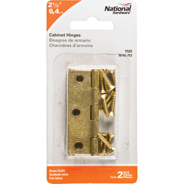 National Hardware 2-1-2 In. Brass Full-Inset Pin Hinge (2-Pack) N146-753 201148