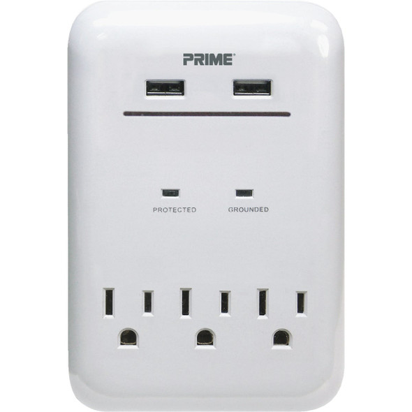 Prime Wire & Cable 3 Power & 2 USB White Wall Charger PBUSB343S-A