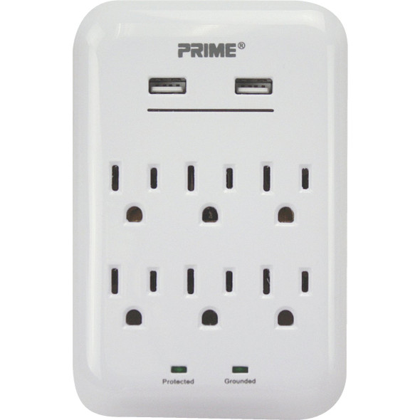 Prime Wire & Cable 6 Power & 2 USB White Wall Charger PBUSB346S
