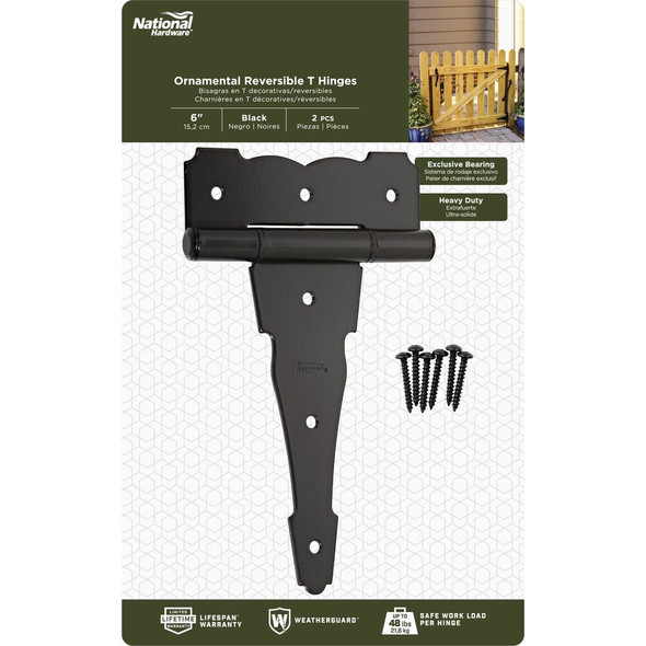 National Hardware 6 In. Black Ornamental Reversible T-Hinge