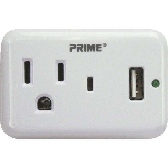 Prime Wire & Cable 1 Power & 1 USB White Wall Charger PBUSB241S
